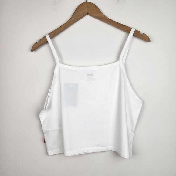 Levis Crop Top Tank Top Floral Graphic Print Stretchy Cream Cotton Size L - Picture 5 of 12